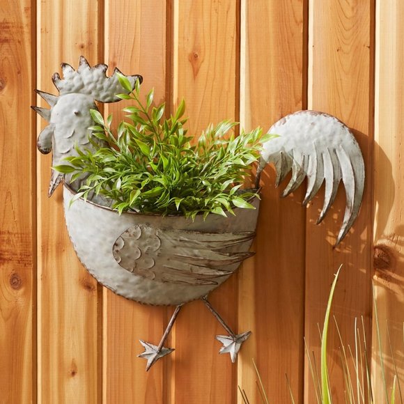 Galvanized Metal Wall Planter - Rooster - Picture 1 of 4